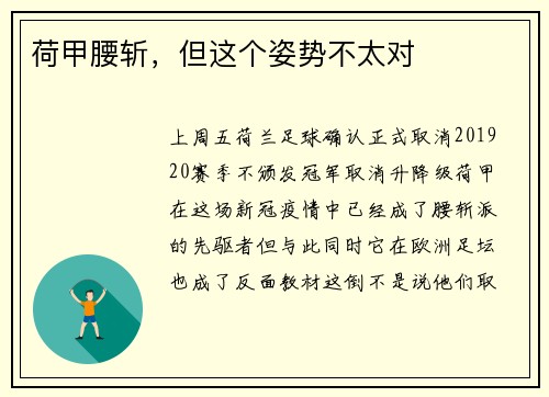 荷甲腰斩，但这个姿势不太对